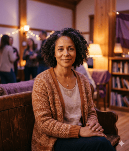 A woman in a warm community space